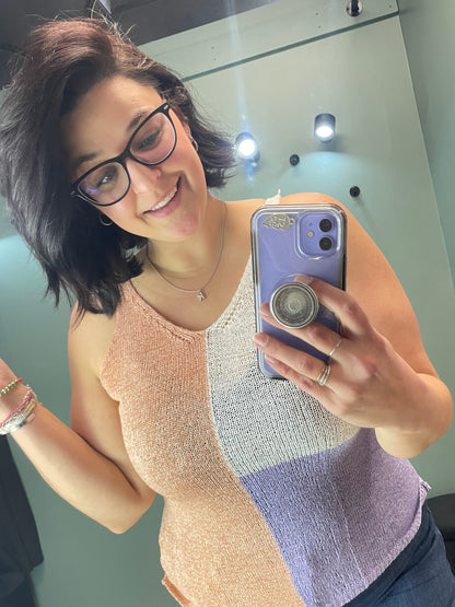 Peach Color Block Knit Tank