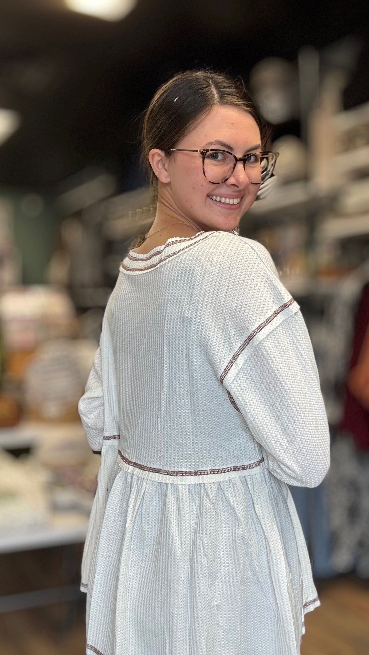 White Babydoll Contrast Trim Top