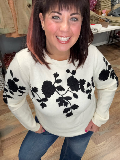 Ivory Black Floral Knit