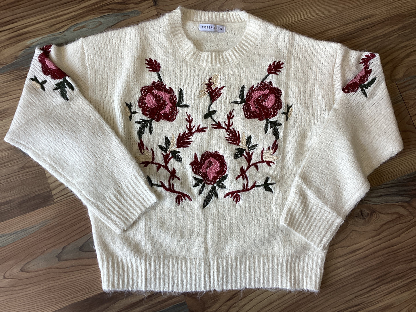 Cream Floral Embroidered Knit