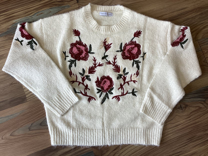Cream Floral Embroidered Knit