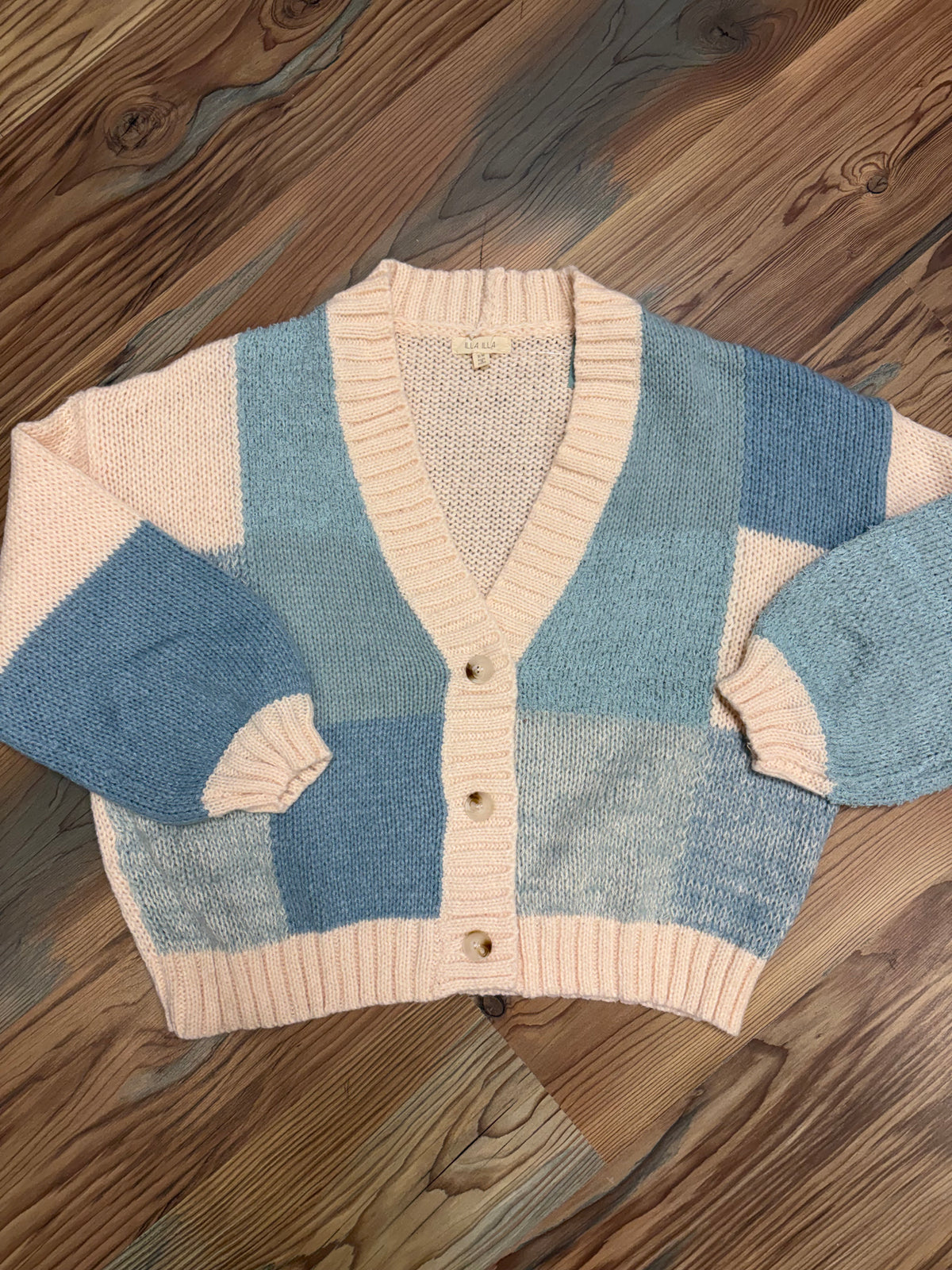 Blue Cream Color Block Cardi