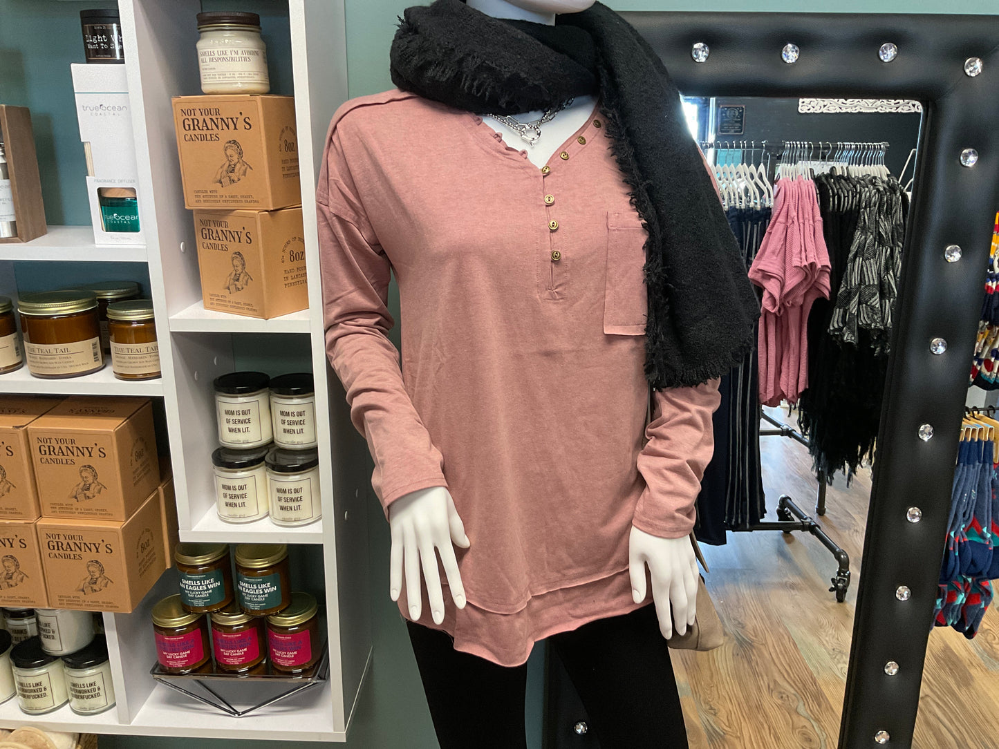 Mauve Mineral Washed V Neck