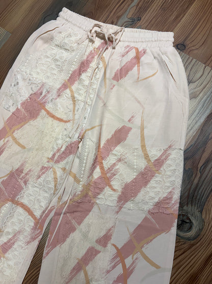 Cream Pink Lace Detail Pants
