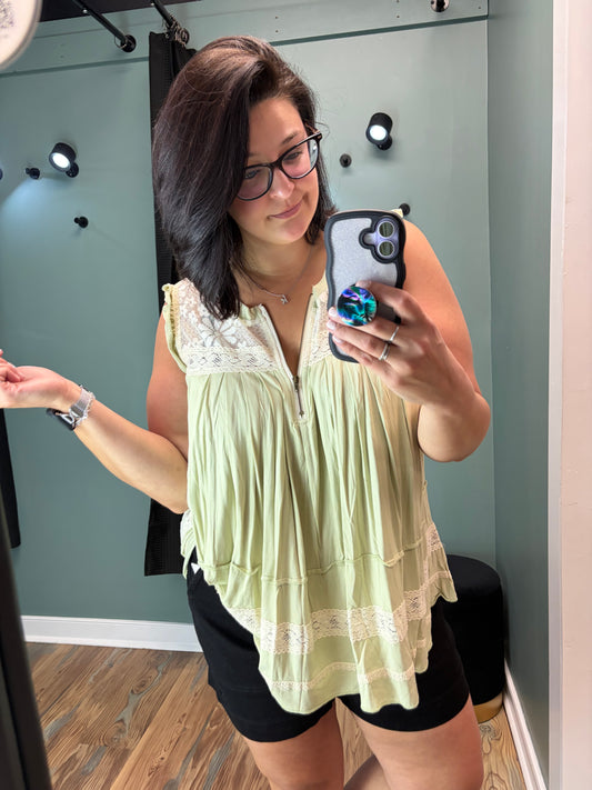 Sage Lace Tank Top