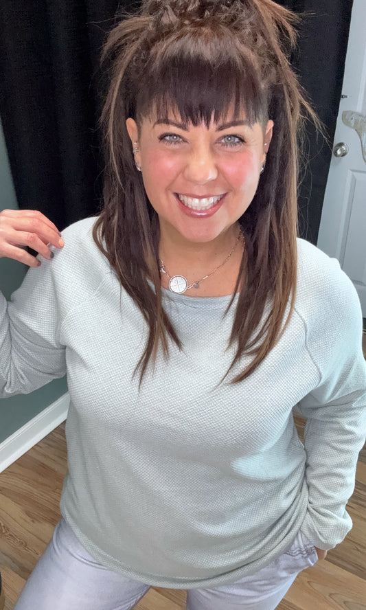 Mint Long Sleeve Waffle Top