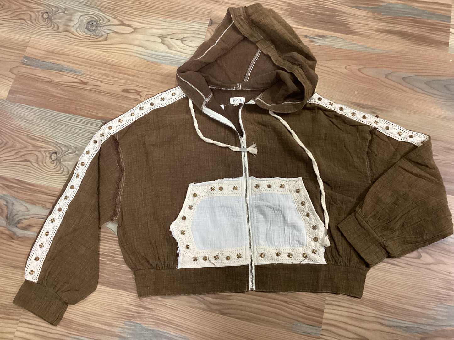 Chocolate Studded Zip Hoodie