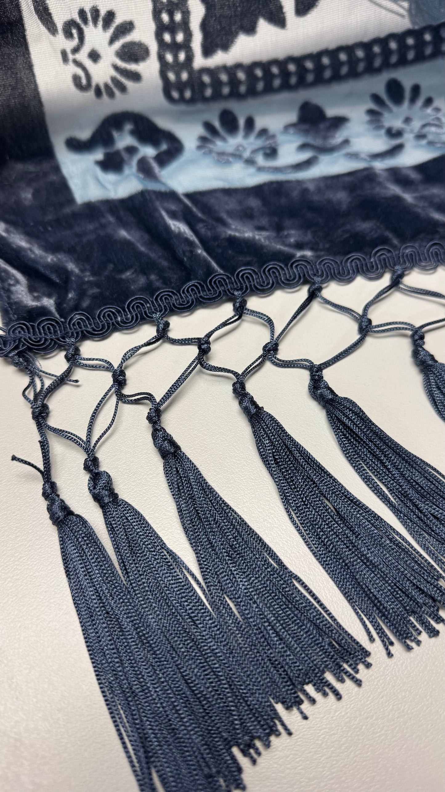 One Size Blue Velvet Tassel Kimono