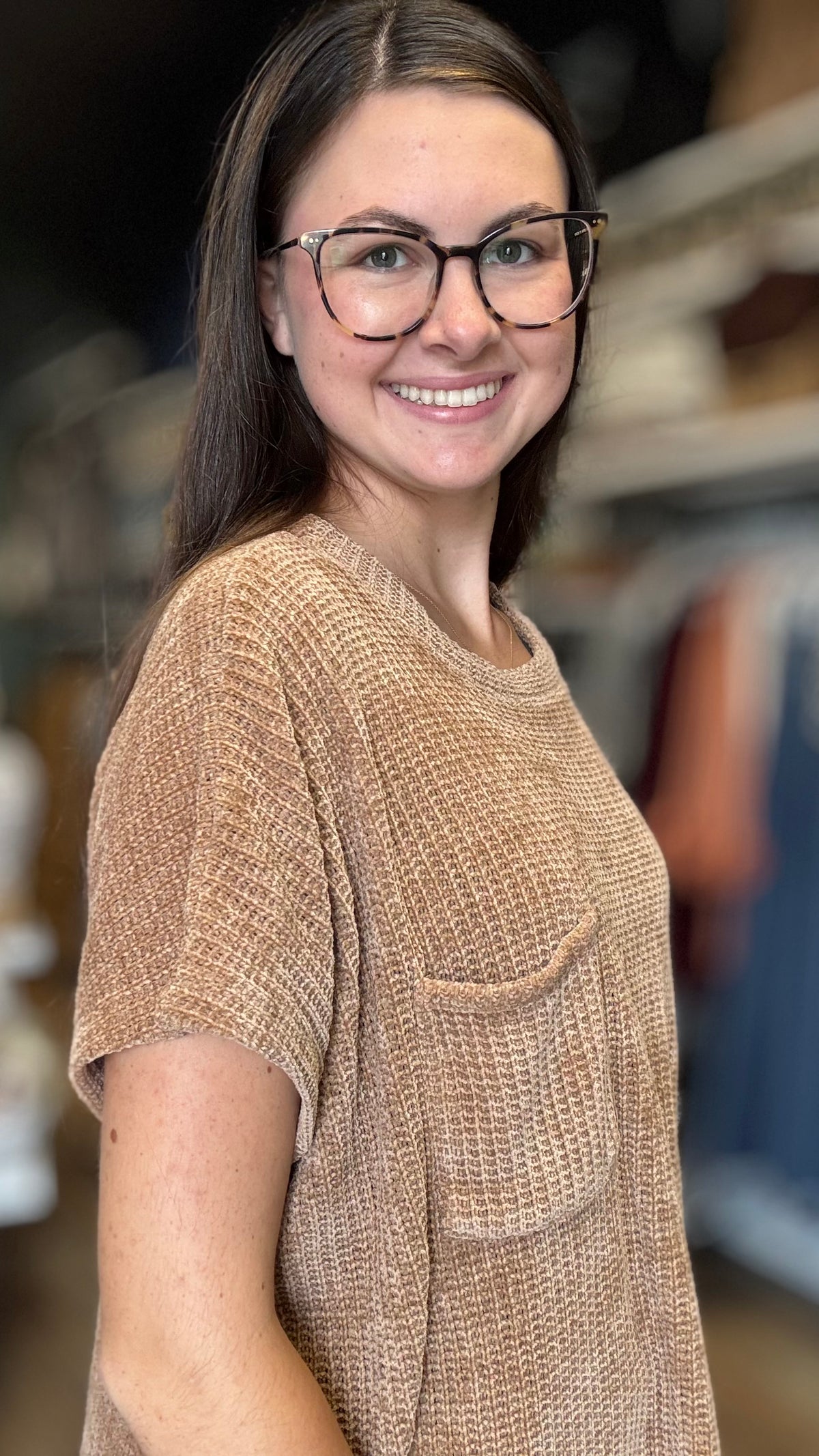 Camel Chenille Waffle Top