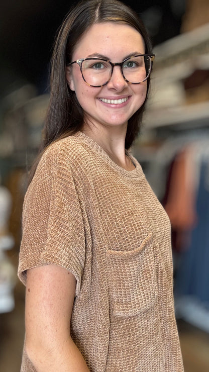Camel Chenille Waffle Top