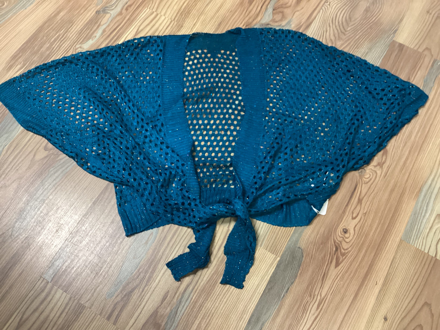 Teal Tie Open Knit Cardigan