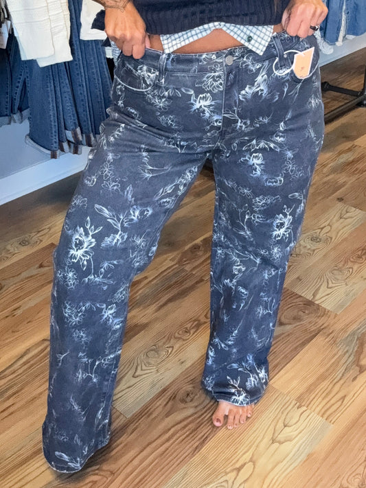 Risen Slouch Floral Jeans