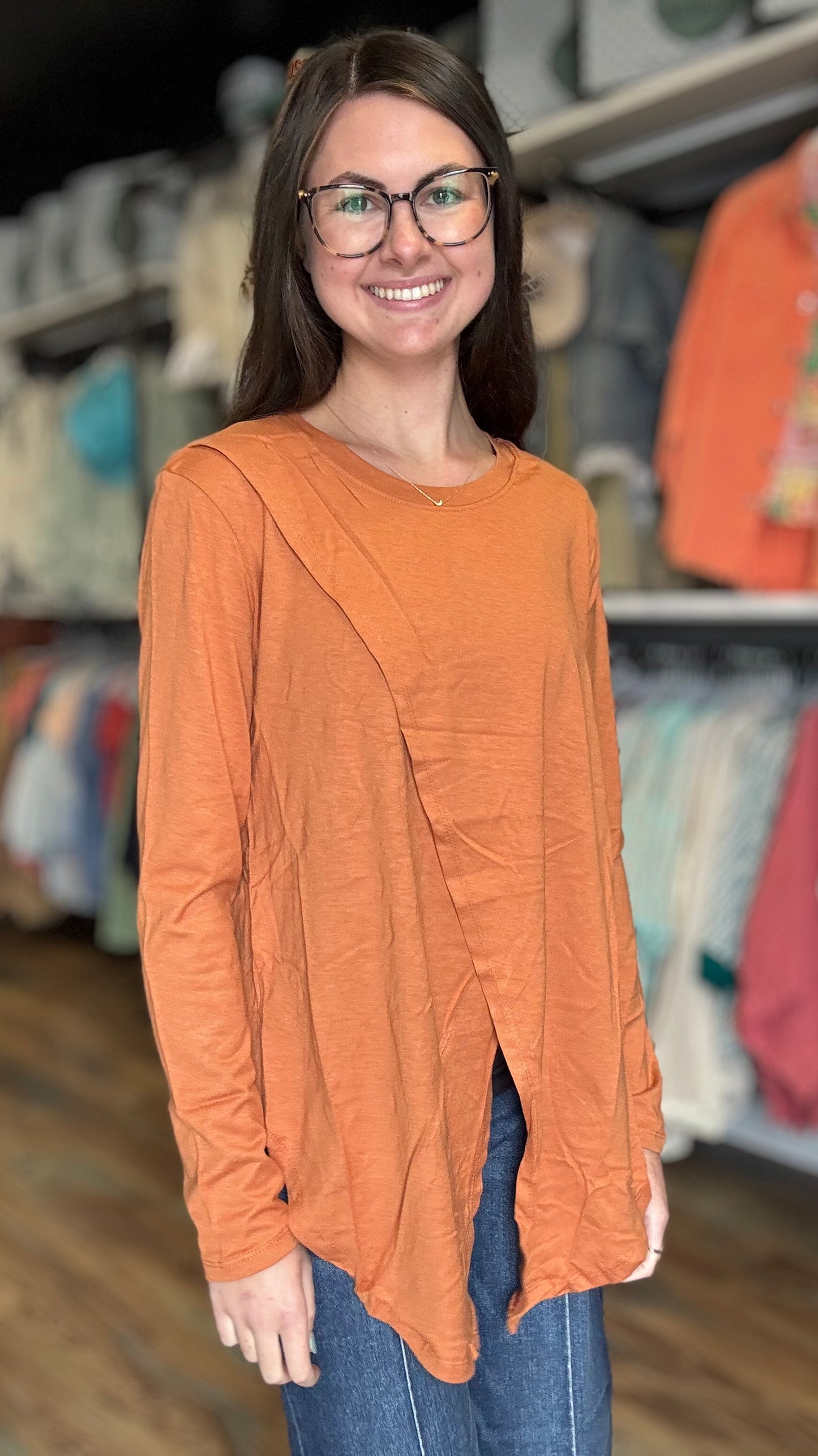 Rust Asymmetrical Long Sleeve