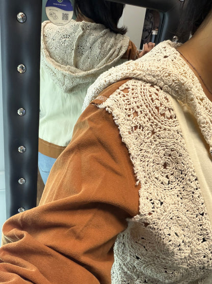 Cream Rust Crochet Hoodie
