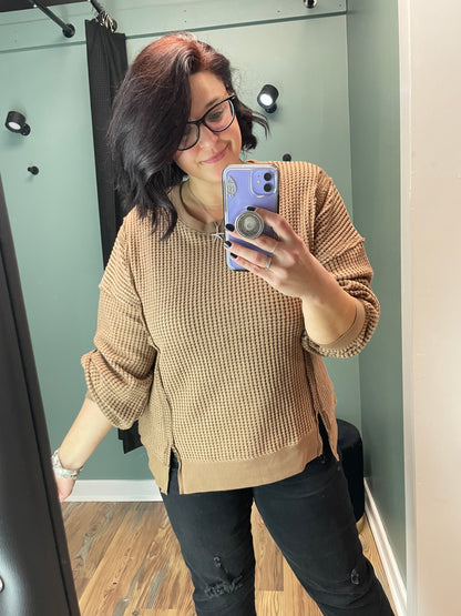 Mocha Waffle Side Slit Top