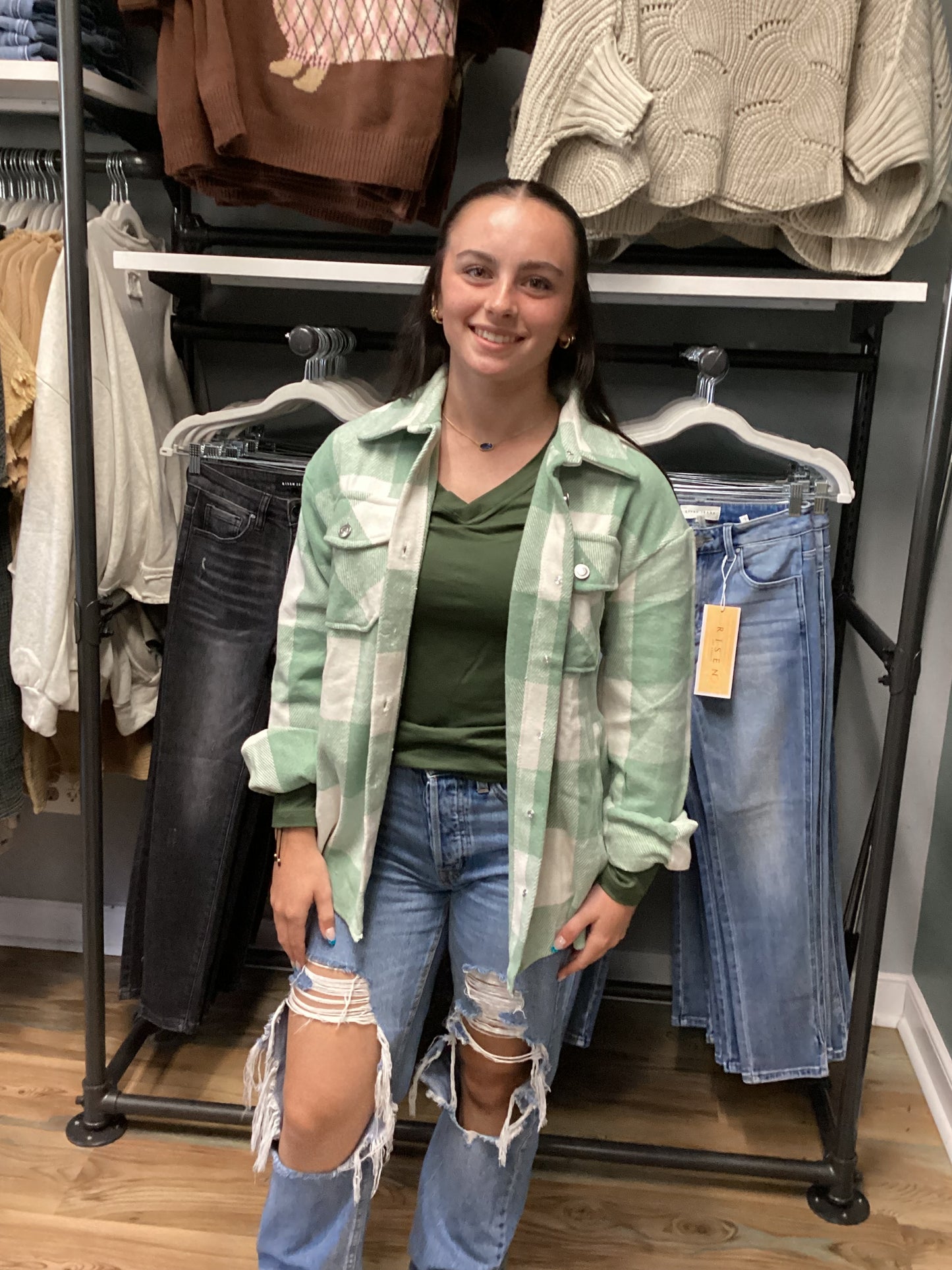 Zenana Softy V Neck Green