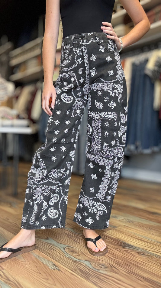 Black Bandana Barrel Denim