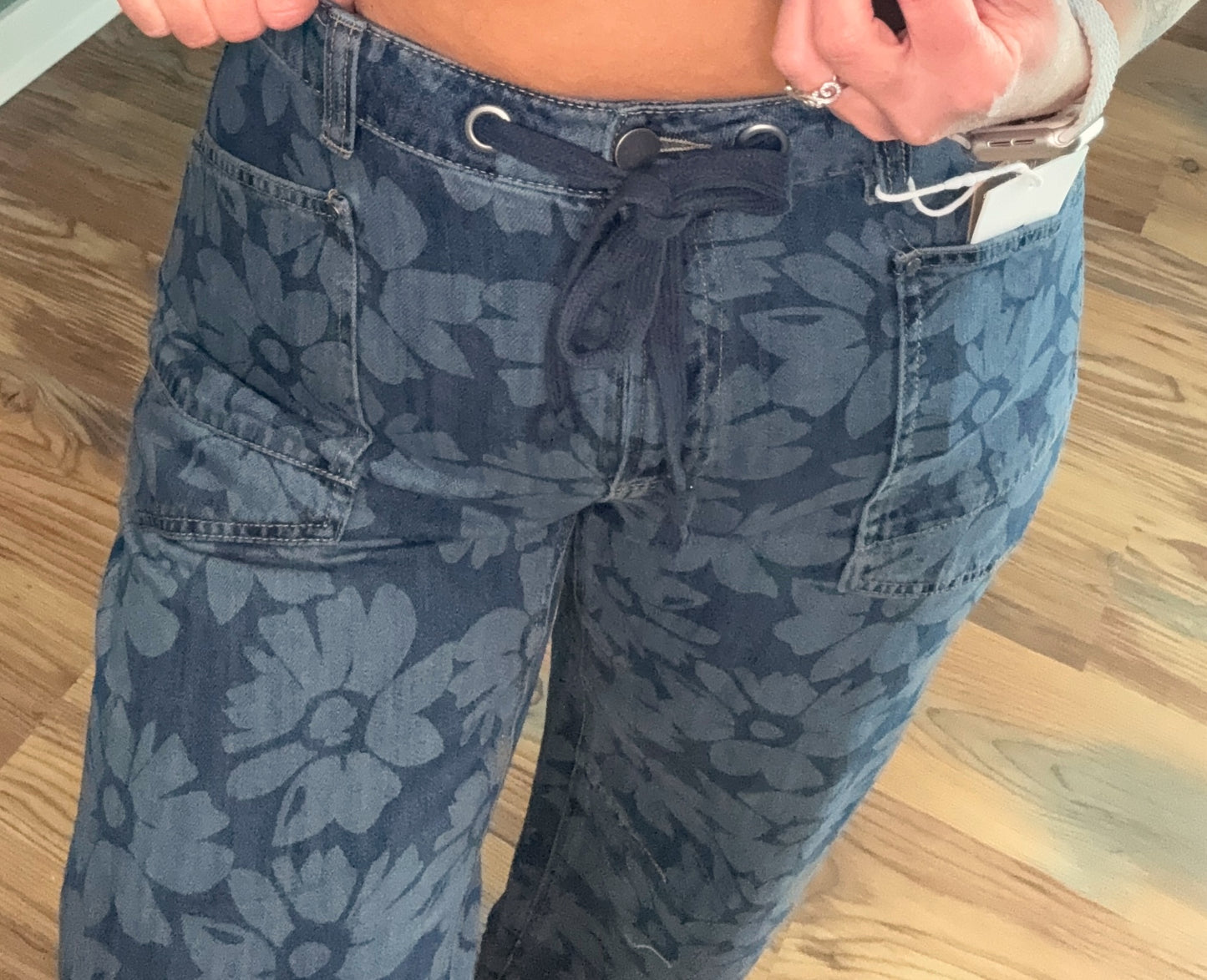 Risen Floral Dark Wash Barrel Jeans