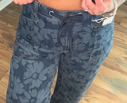 Risen Floral Dark Wash Barrel Jeans