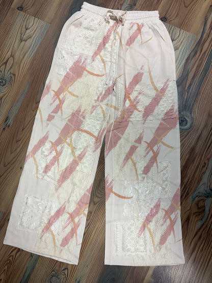 Cream Pink Lace Detail Pants