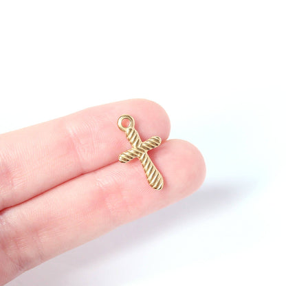 18K Gold PVD Stainless Steel Textured Cross Charm