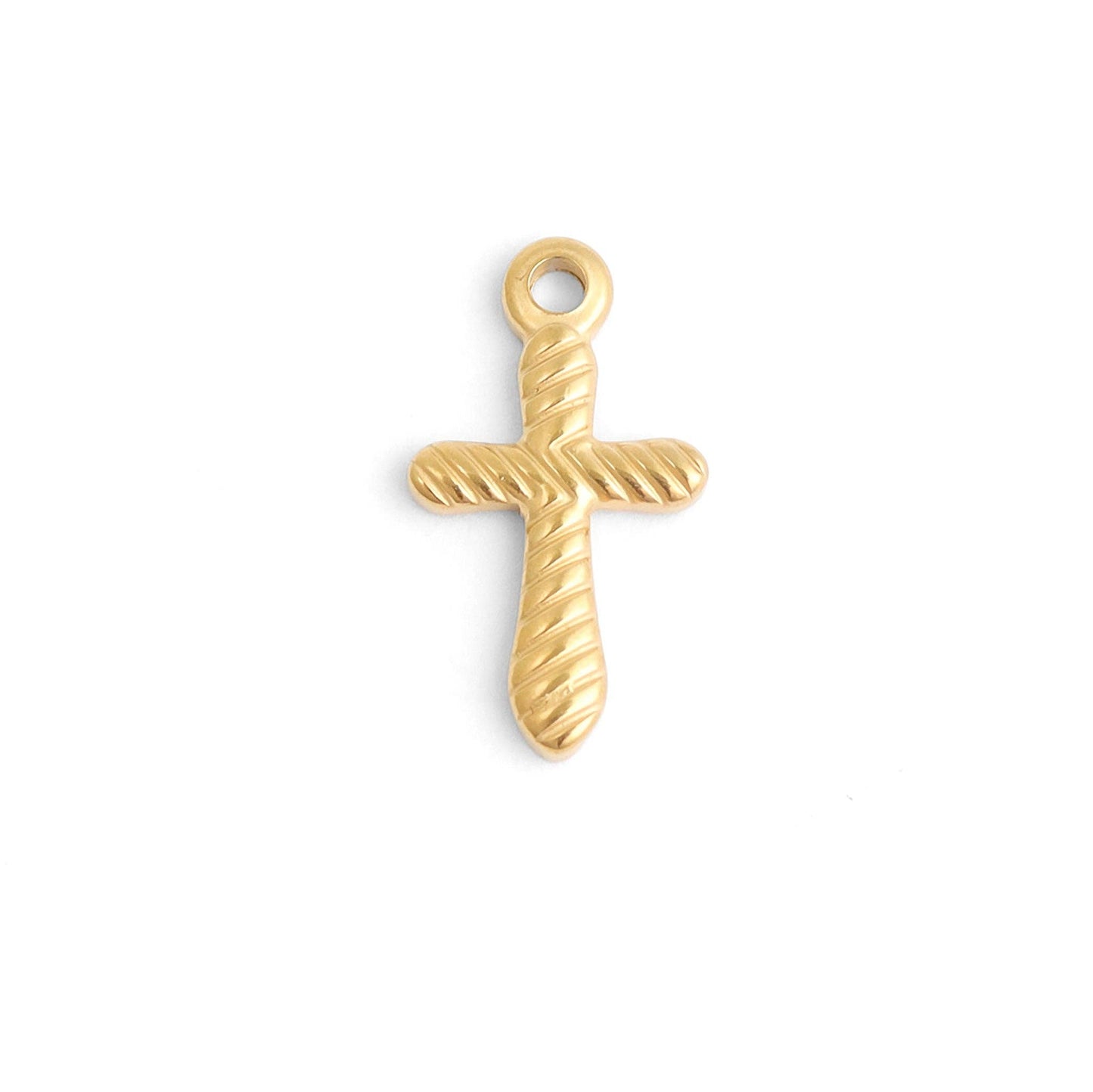 18K Gold PVD Stainless Steel Textured Cross Charm