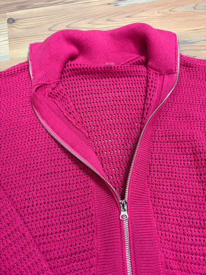 Magenta Collared Open Knit Zip
