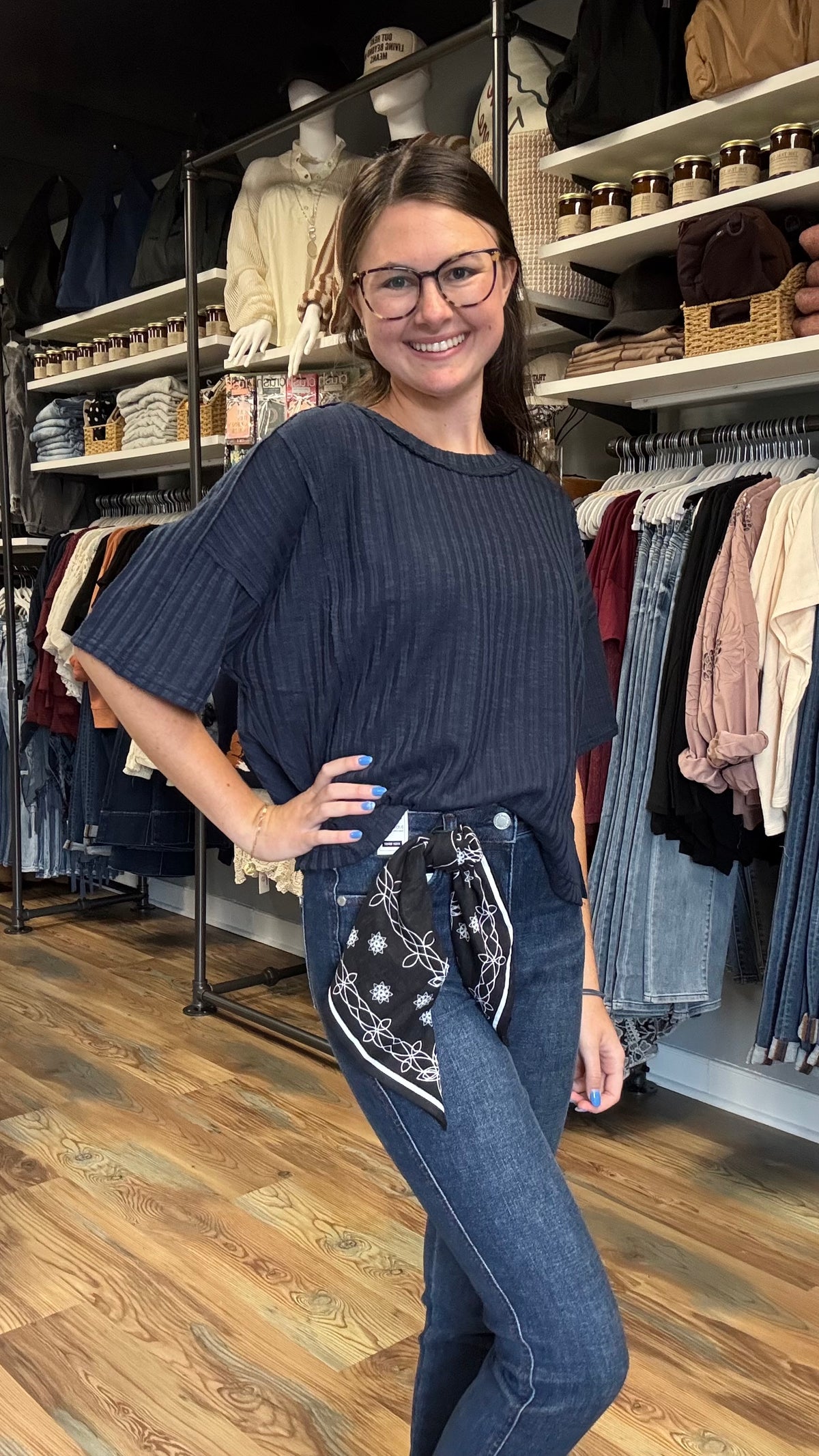 Ribbed Navy Star Top