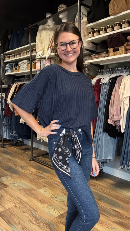 Ribbed Navy Star Top