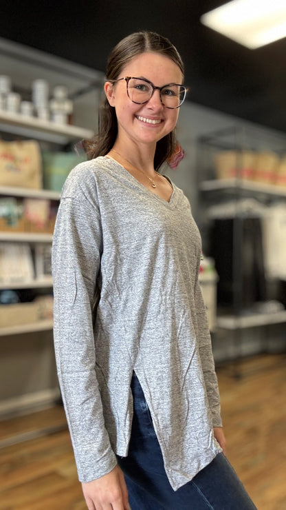 Grey Slit Asymmetrical Long Sleeve