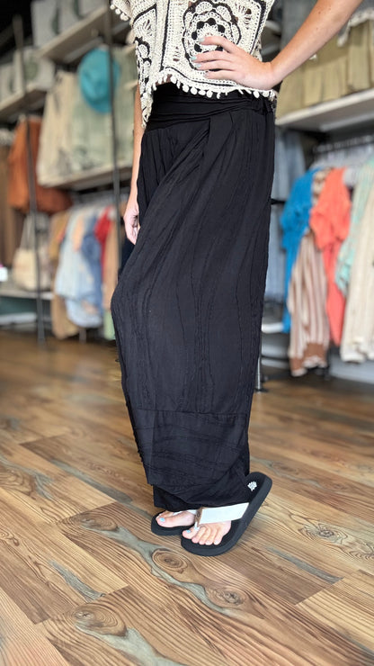 Boho Stitched Black Pants