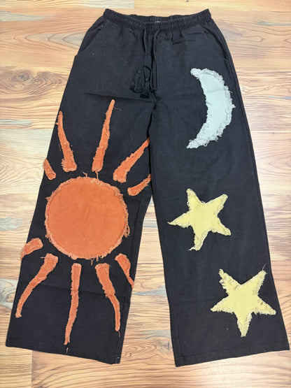 Washed Black Star Sun Moon Pants