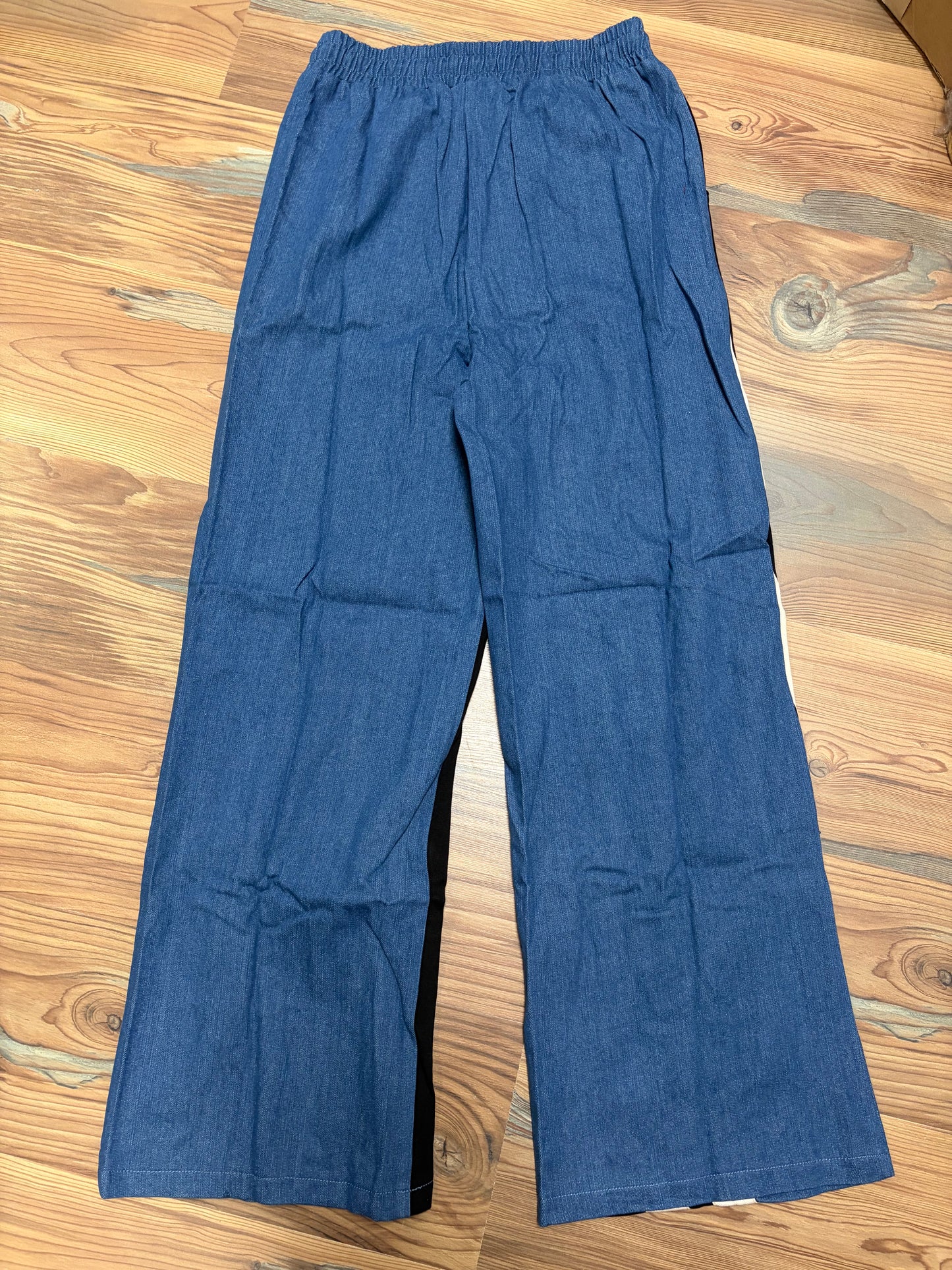 Black Cream Contrast Elastic Waist Denim