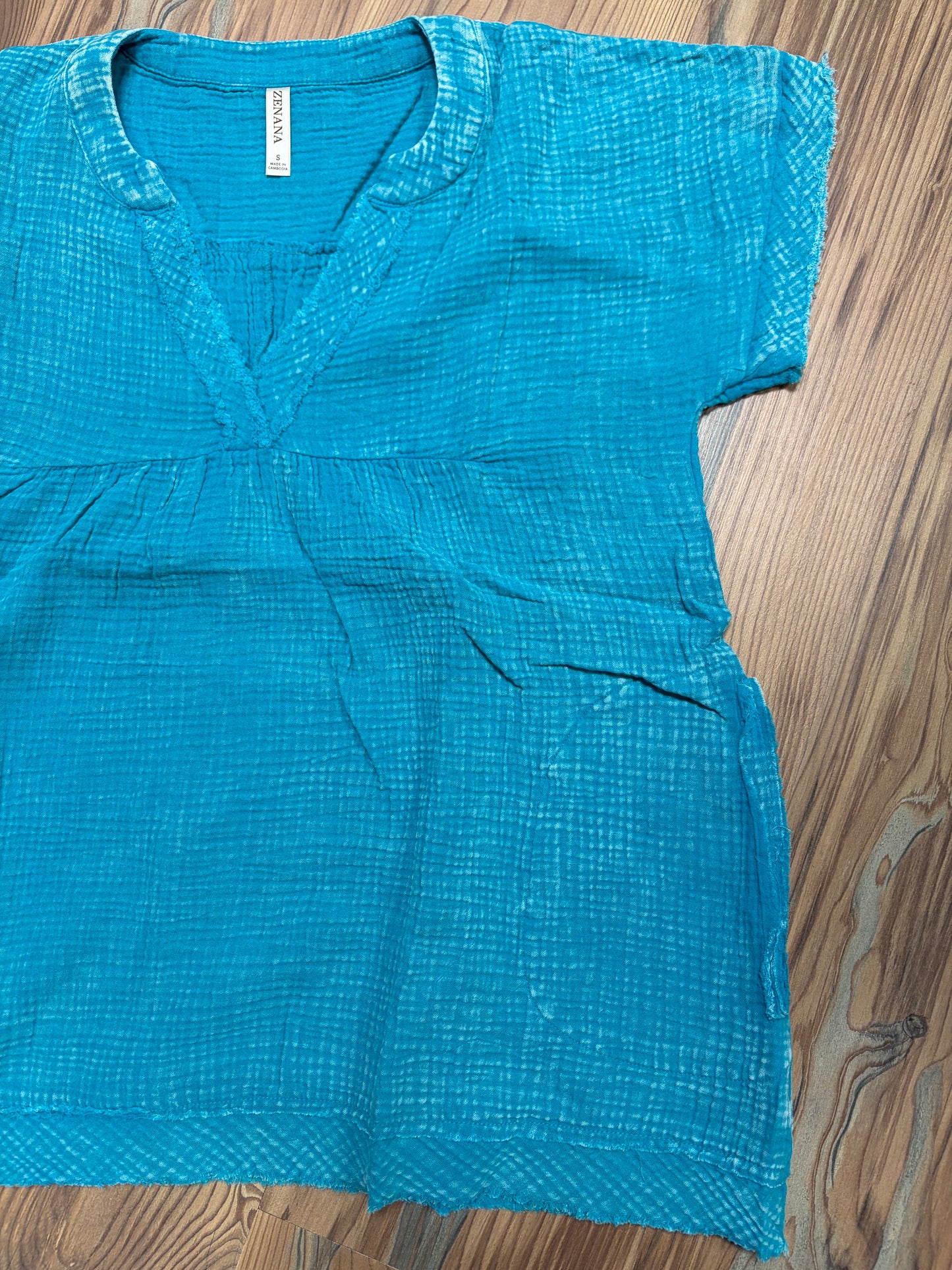 Washed Aqua Babydoll Top