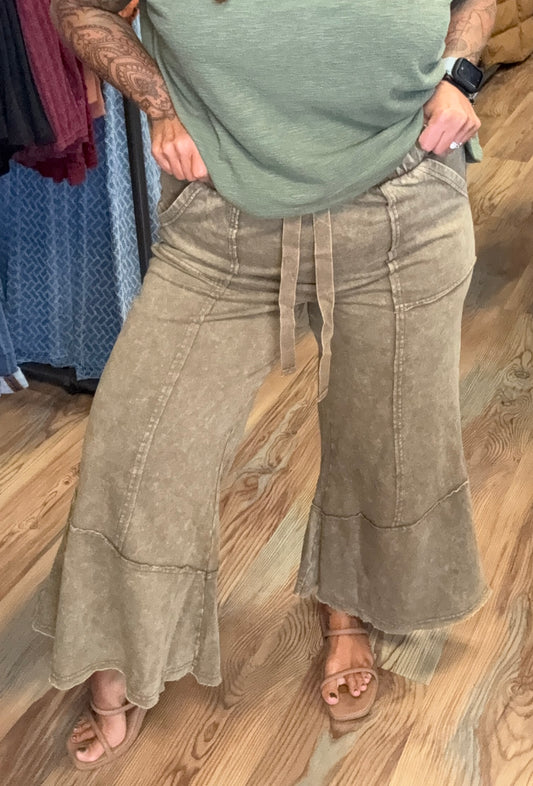 Mocha Mineral Wash Wide Leg Pants