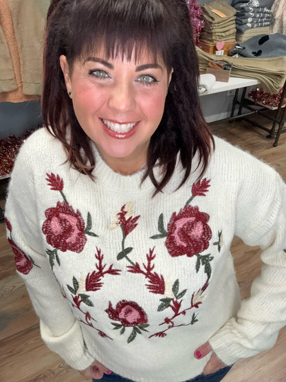 Cream Floral Embroidered Knit