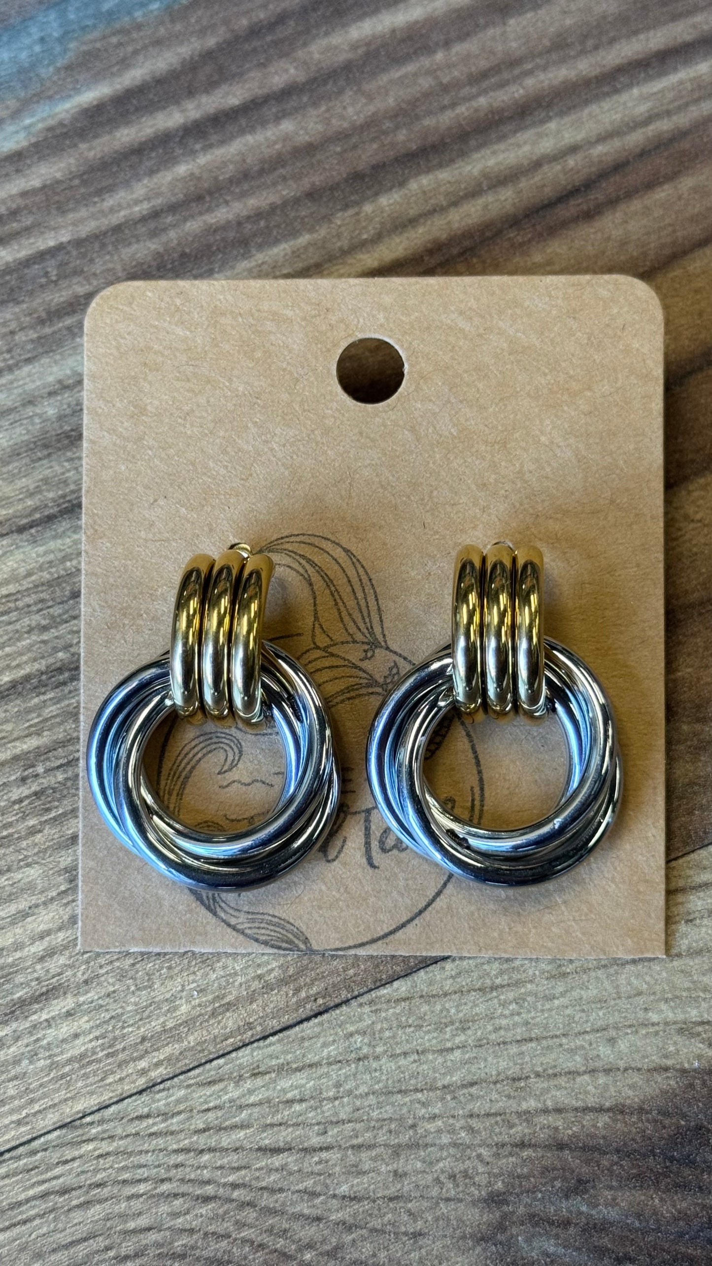 18K PVD Mixed Metal Dangle Stud