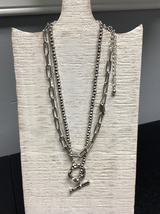 Silver Triple Toggle Necklace