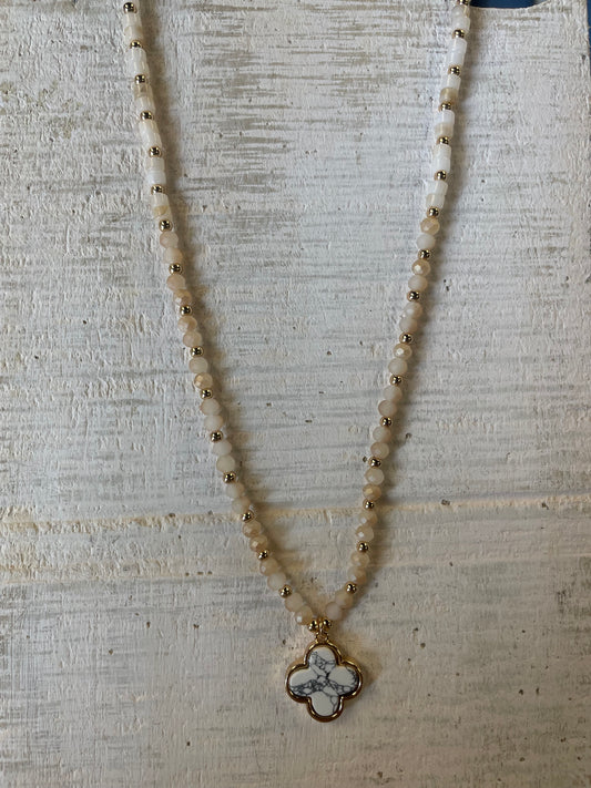 Neutral Stone Clover Necklace
