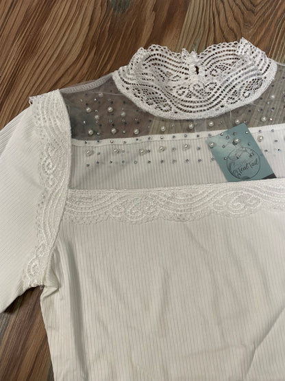 White Bling Lace Short Sleeve