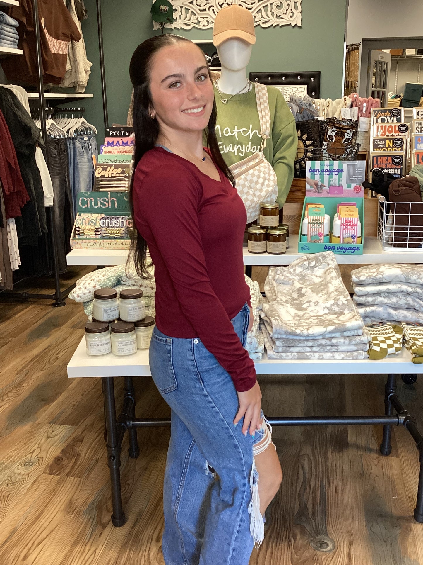 Zenana Softy V Neck Cabernet