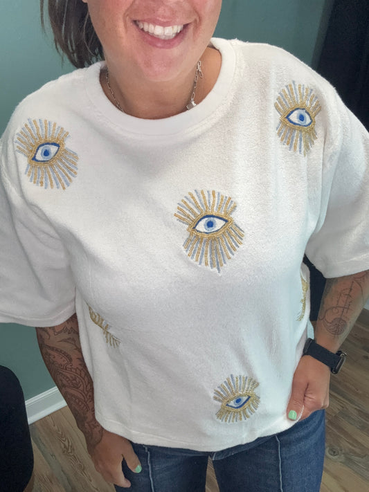 Evil Eye Beaded Top One Size