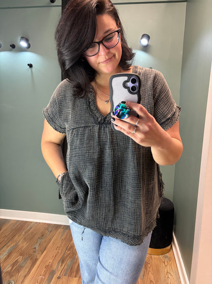 Washed Black Babydoll Top