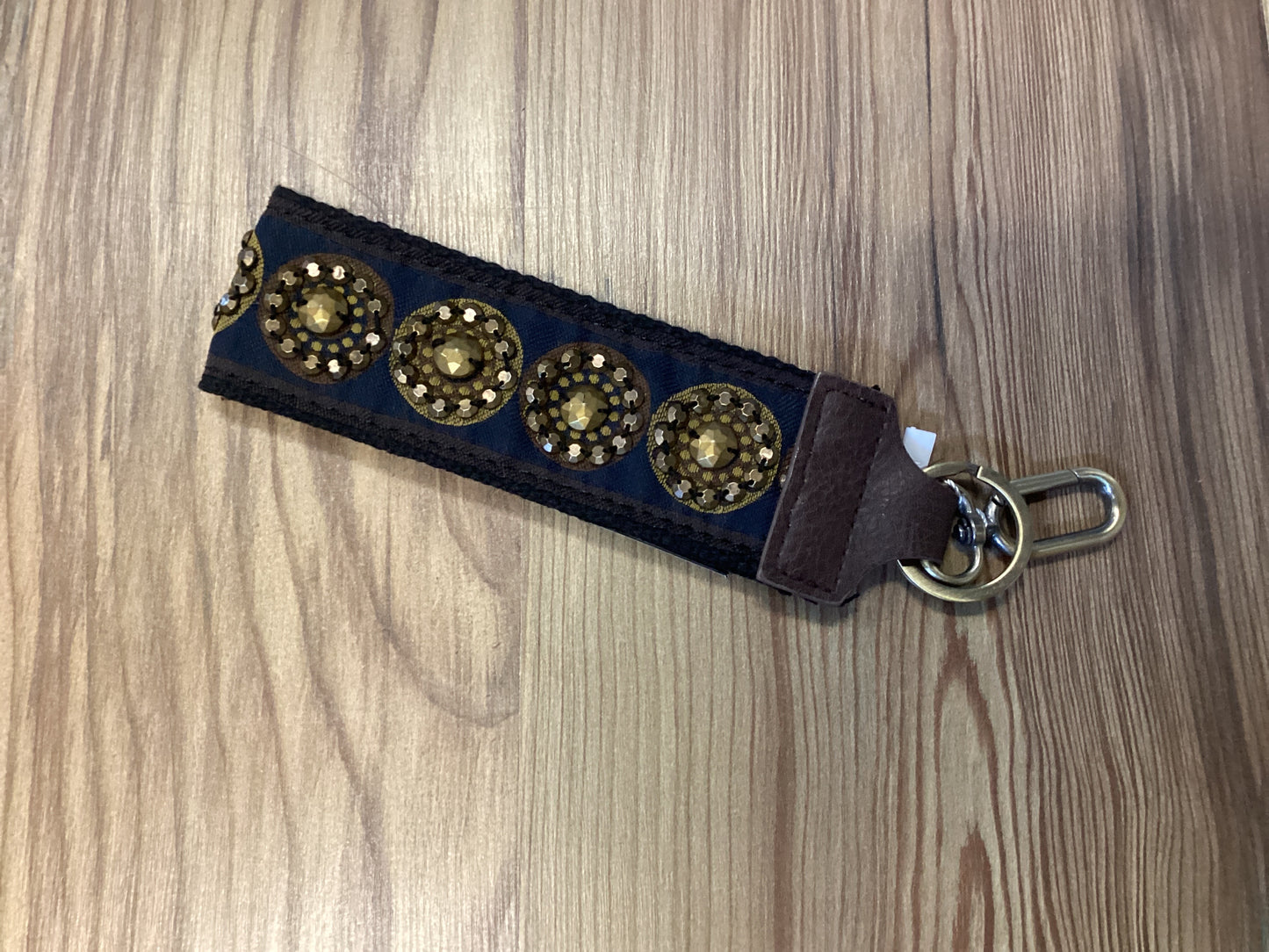 Navy Hand Nailed Wristlet Keychain 2”