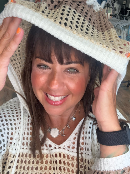 Neutral Hooded Net Top