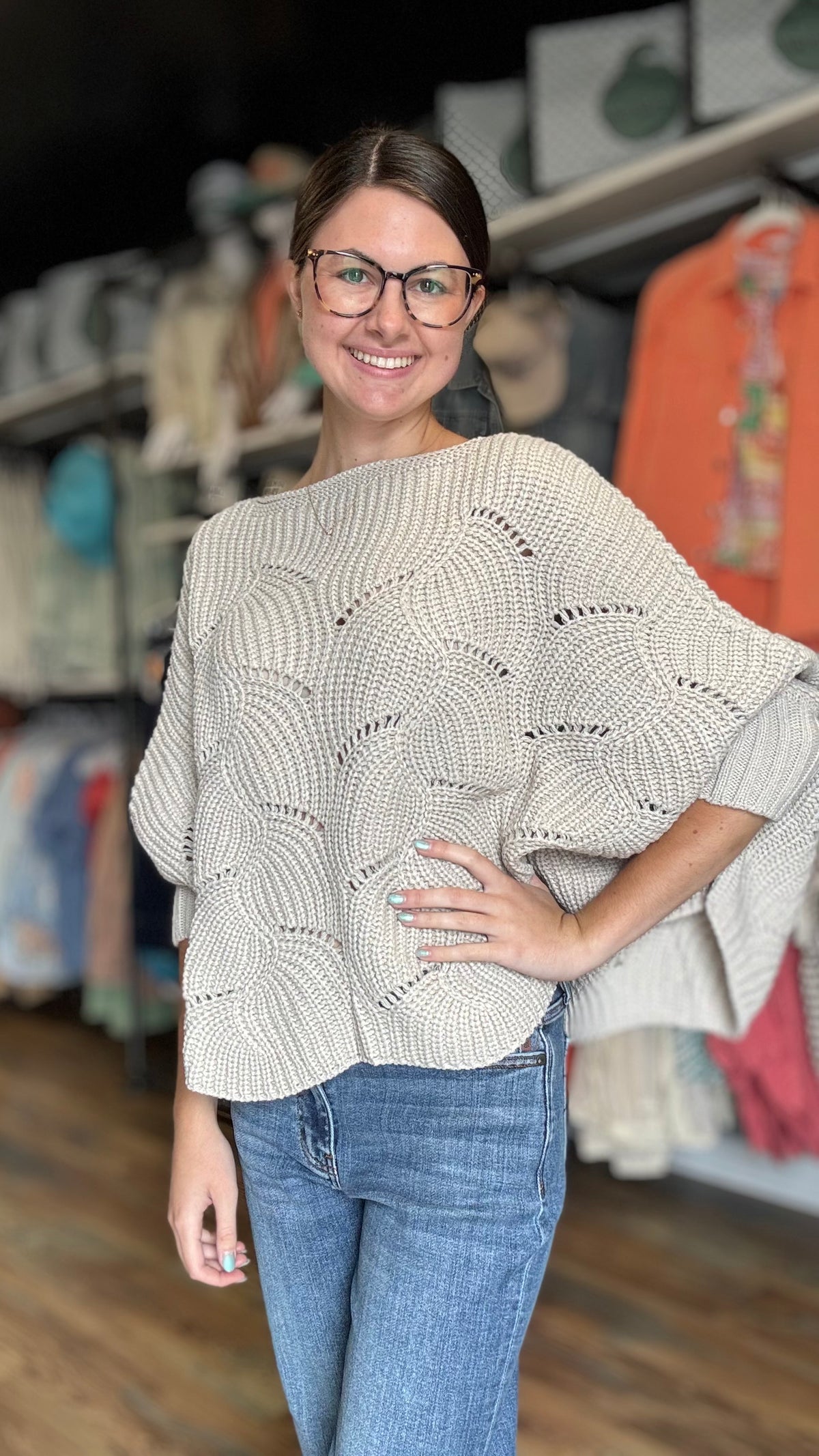 Oatmeal One Size Batwing Knit