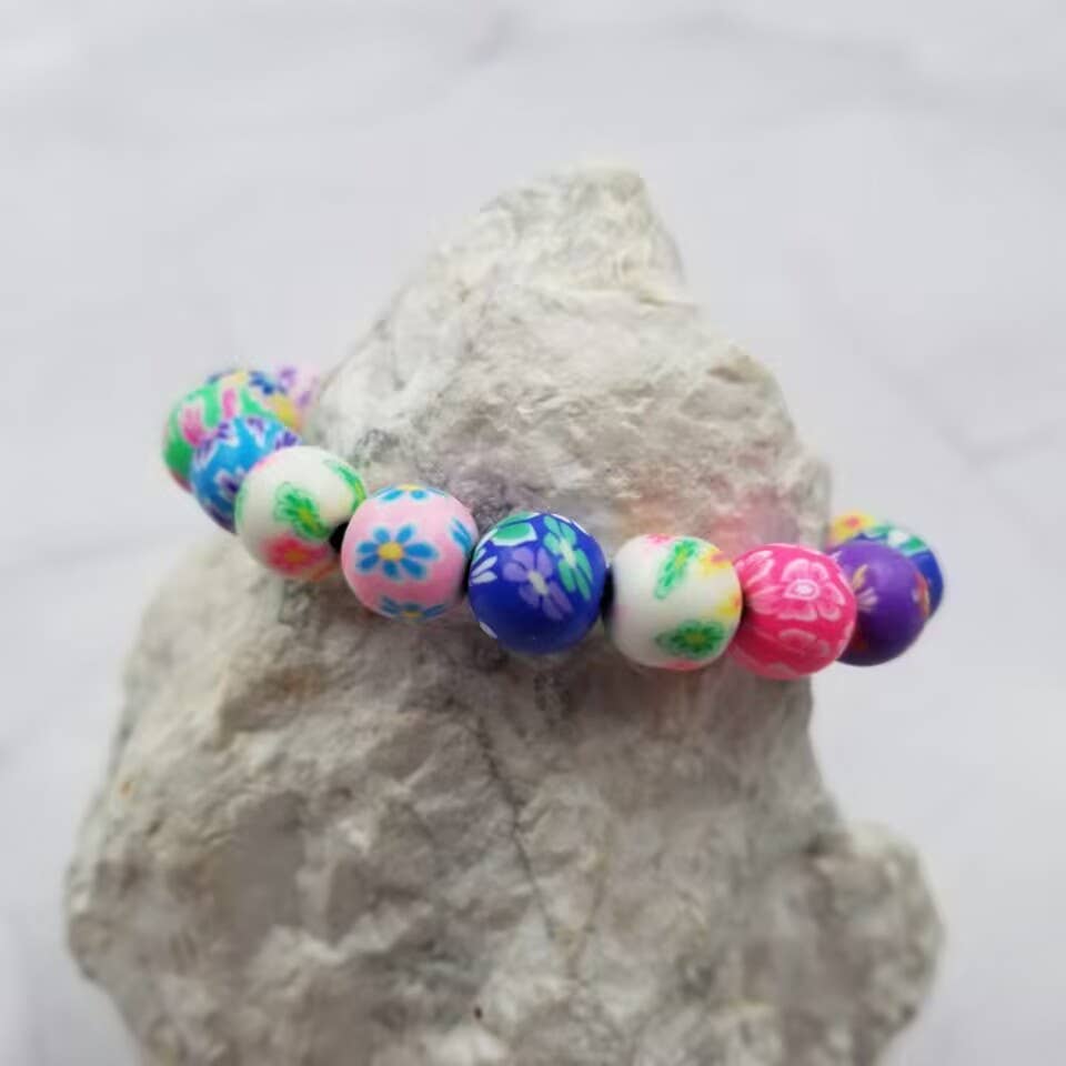 Multi-Coloured Flower Clay Bead Bracelet