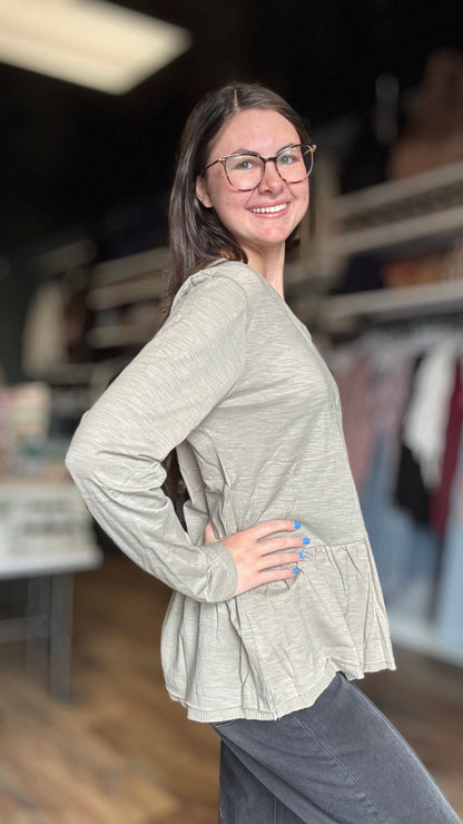 Sage Ruffle Long Sleeve Top