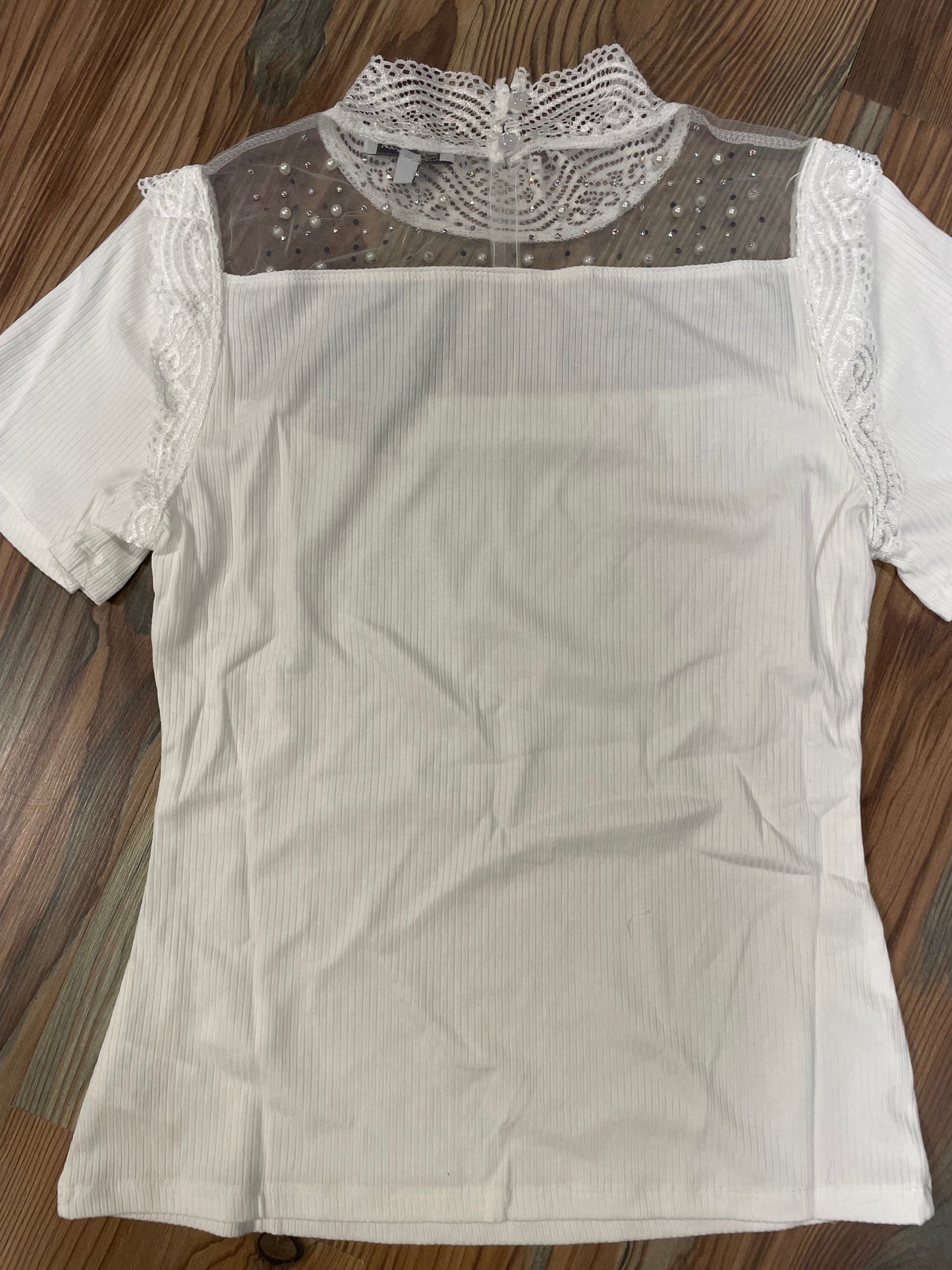 White Bling Lace Short Sleeve
