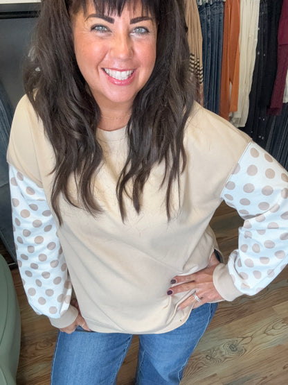 Tan Polka Dot Long Sleeve